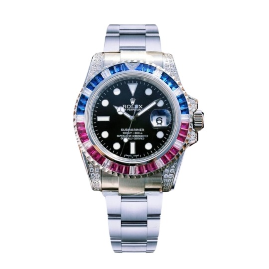 Rolex Submariner Plata Azul/Rojo Réplica Diamante 40Mm Clon Suizo Superior 1 Réplica Submariner Diamantes