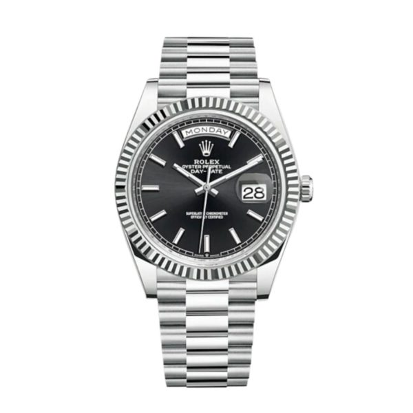 Rolex Day Date Silver With Black Dial Replica Clone