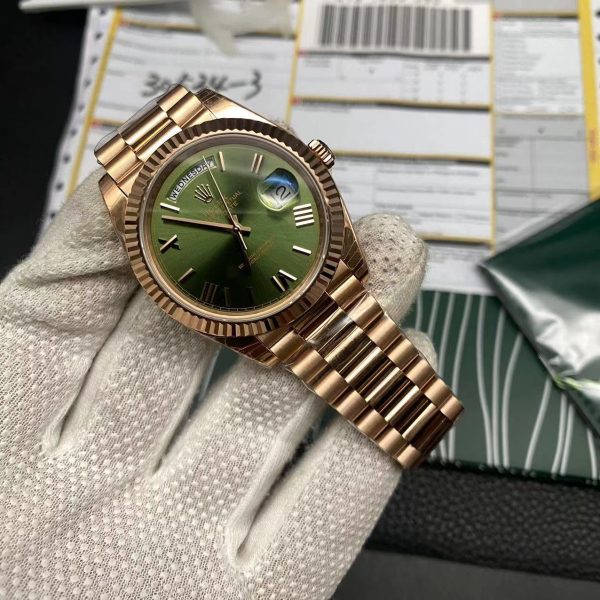 Super Clone Replica Day Date Rose Gold Green Dial