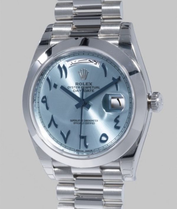Best Swiss Clone Replica Rolex Day Date 40Mm Ice Blue Arabic Dial Platinum Watch - Replica Swiss Clones Watches