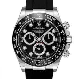 Replica Rolex Cosmograph Daytona 18ct White Gold Automatic Black Dial Diamonds Mens Watch - IP Empire Replica Watches