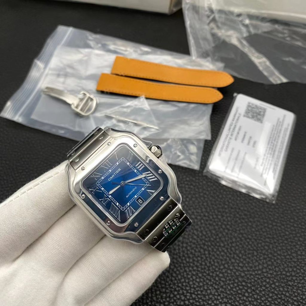 Super Clone Replica Cartier Watches 3 Cartier Santos Blue Dial Swiss Replica Clone