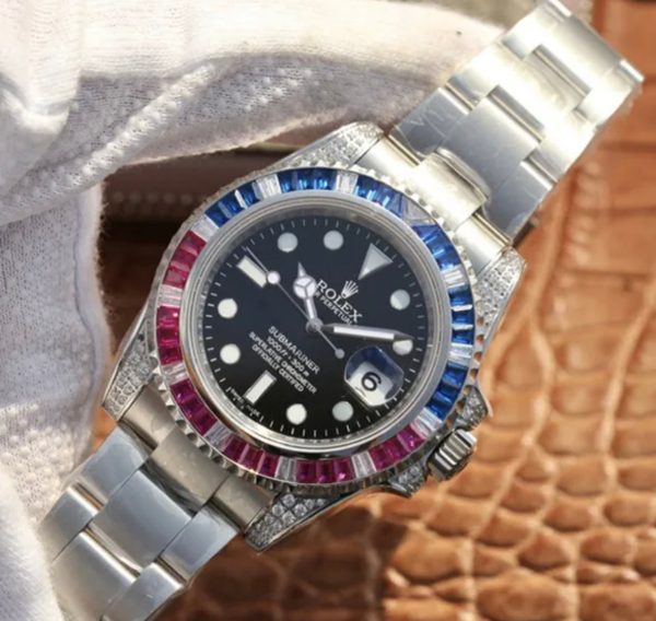 Rolex Submariner Silver Blue/Red Replica Diamond 40Mm Top Swiss Clone 3 Submariner Silver Blue / Red Diamond 40Mm Top Swiss Clone - Ip Empire Replica Watches