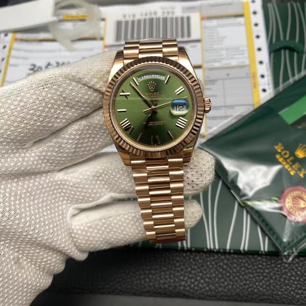 Super Clone Replica Day Date Rose Gold Green Dial
